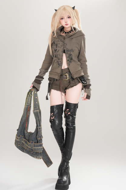 Y2K Fleece-Lined Hooded Jacket