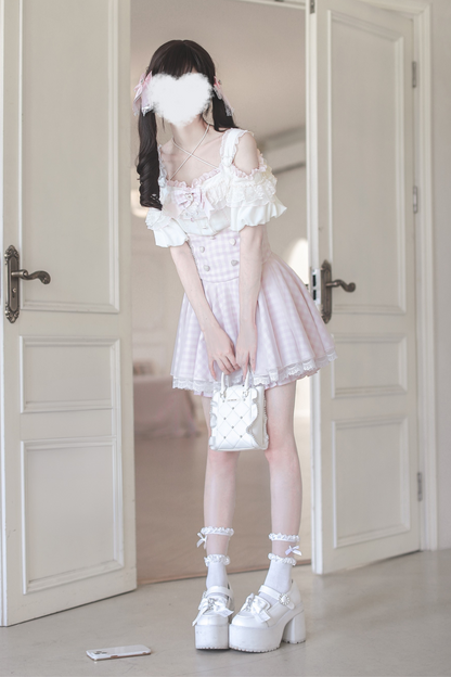 【予約商品】量産オフショルダートップス+ハイウエストスカート