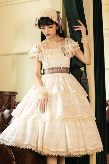 French Elegance Floral Lolita Dress + Badge + Headband + Headband