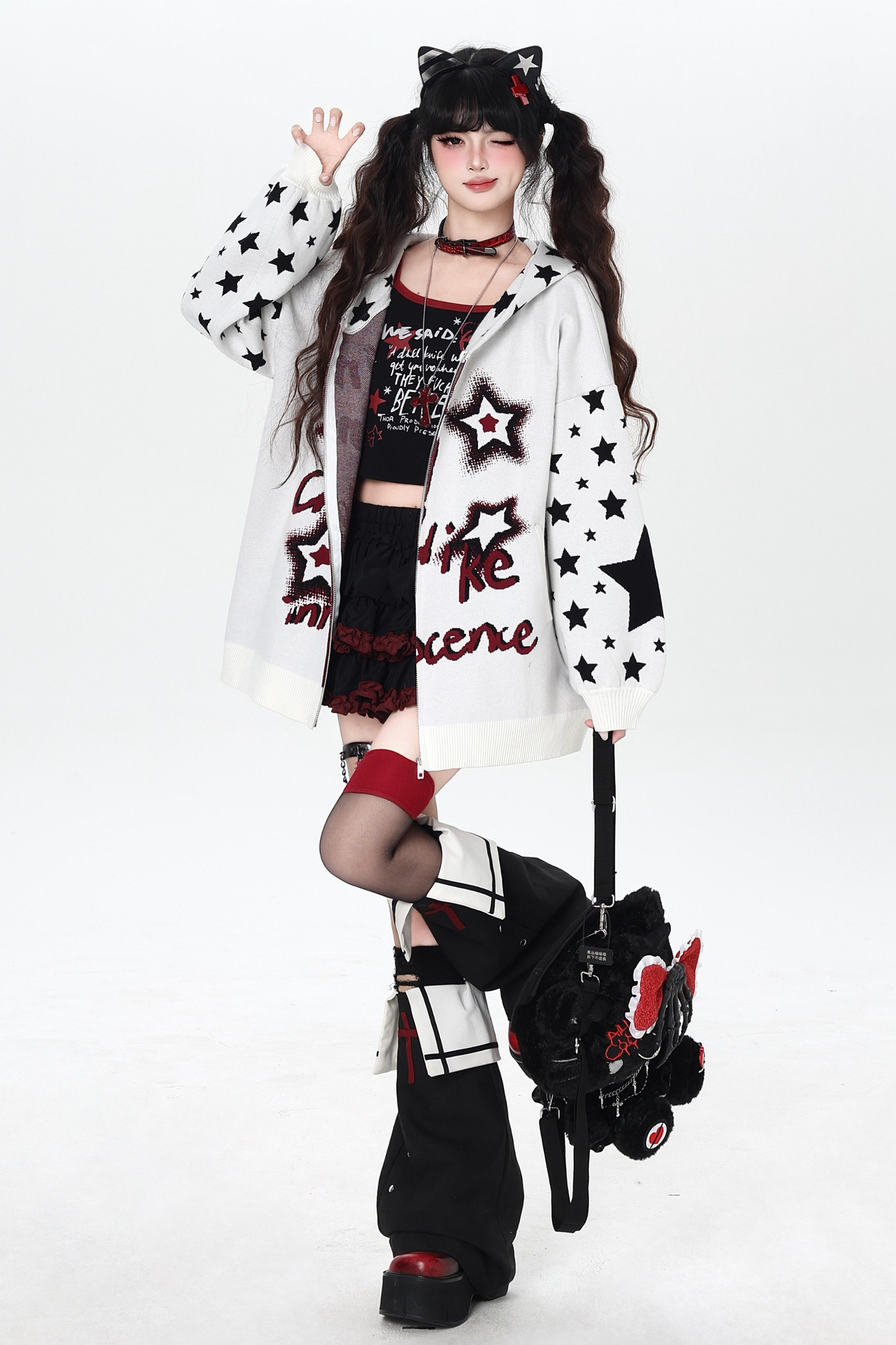 Star Gothic Bicolor Hooded Knit Cardigan