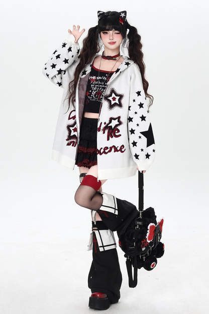 Star Gothic Bicolor Hooded Knit Cardigan