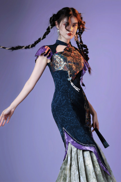 カラフルウィーブプリーツチャイナドレス