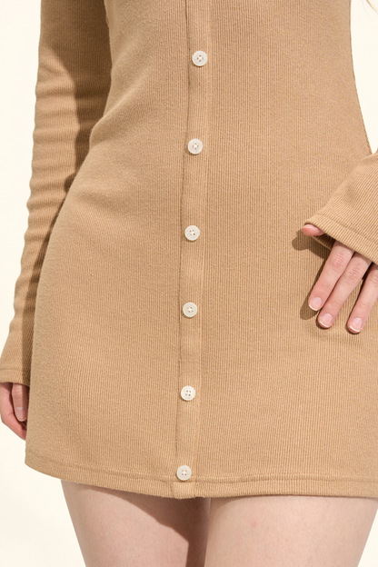 Latte-colored Romantic Lace Slim Fit Knit Dress