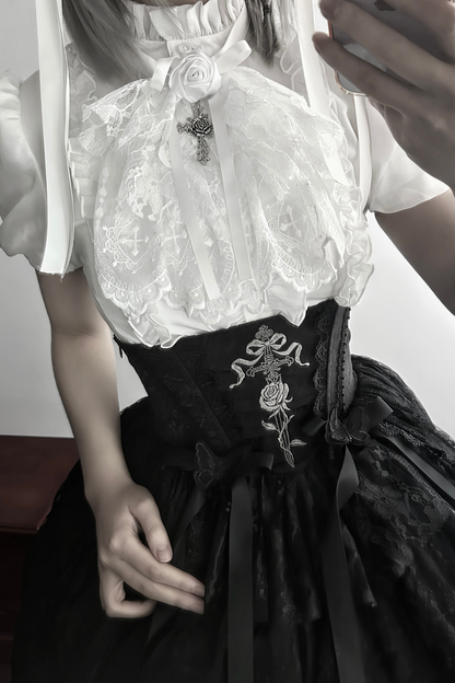 【Vorbestellung bis 18. März】 Dark Kawaii Gothic Lolita Rock + Shirt + Haarband + Hut + Ärmel