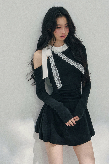 フレンチレースオフショルダードレス