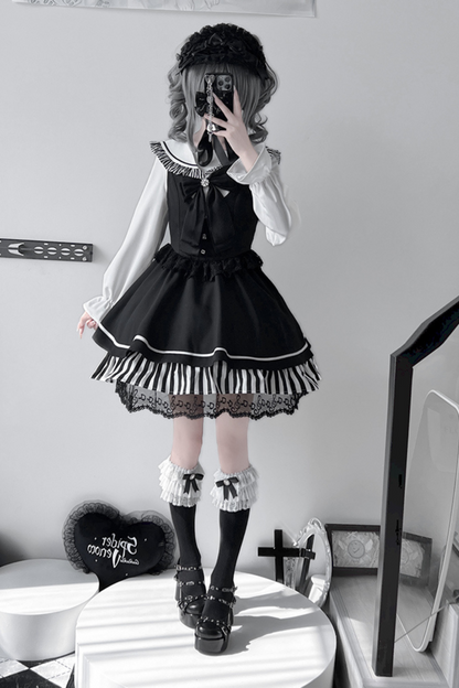 Dark Light Sailor Top + Lace Little Black Skirt