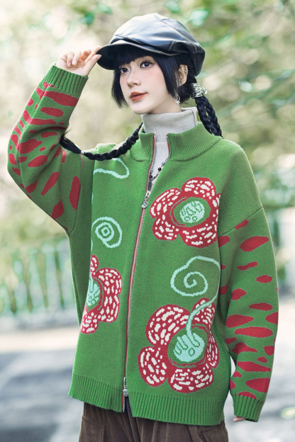 Rafflesia Flower Pop Zip Cardigan