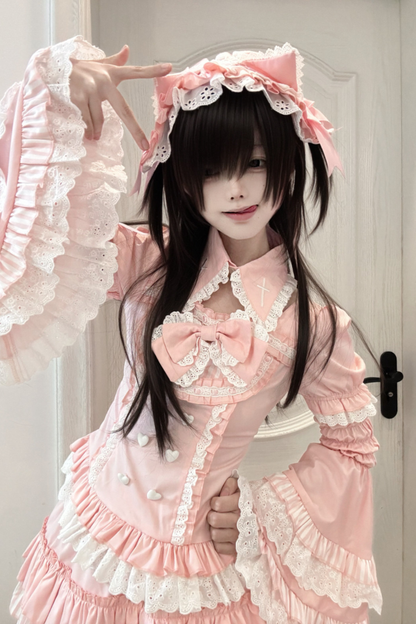 ピンキープリンセスケーキトップス+スカート+スリーブ+ヘアバンド