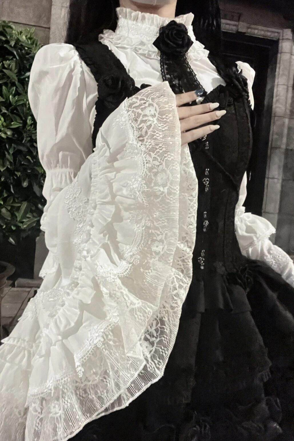 Gothic Lace Trumpet Sleeve Blouse