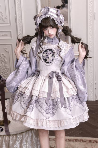 チャイナスタンドカラージャケット+サスペンダードレス+ヘアバンド