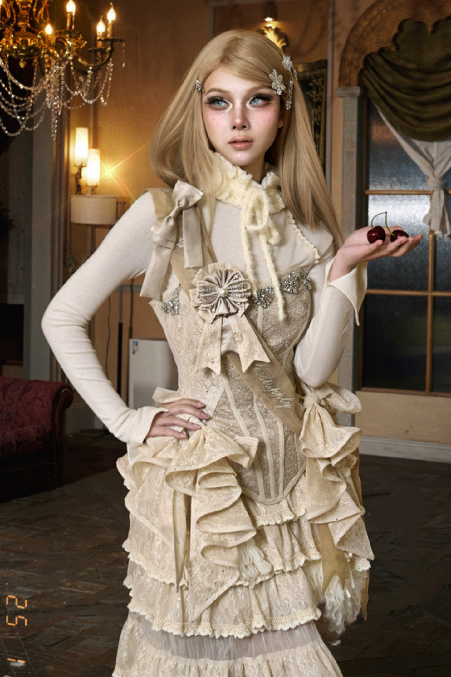 タイトピュアタートルネックトップス+ファーハット