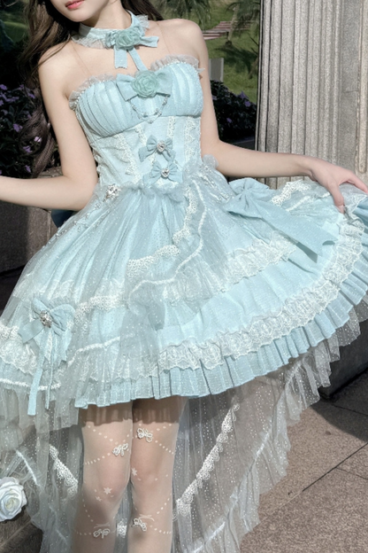 Flower Tube Top Lolita Dress + Sleeve + Head Accessories