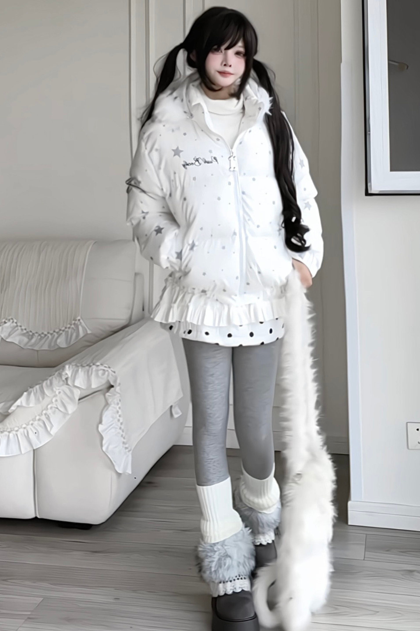 Y2K Fur Hooded Down Jacket