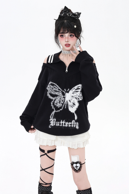 バタフライオフショルダーニットセーター