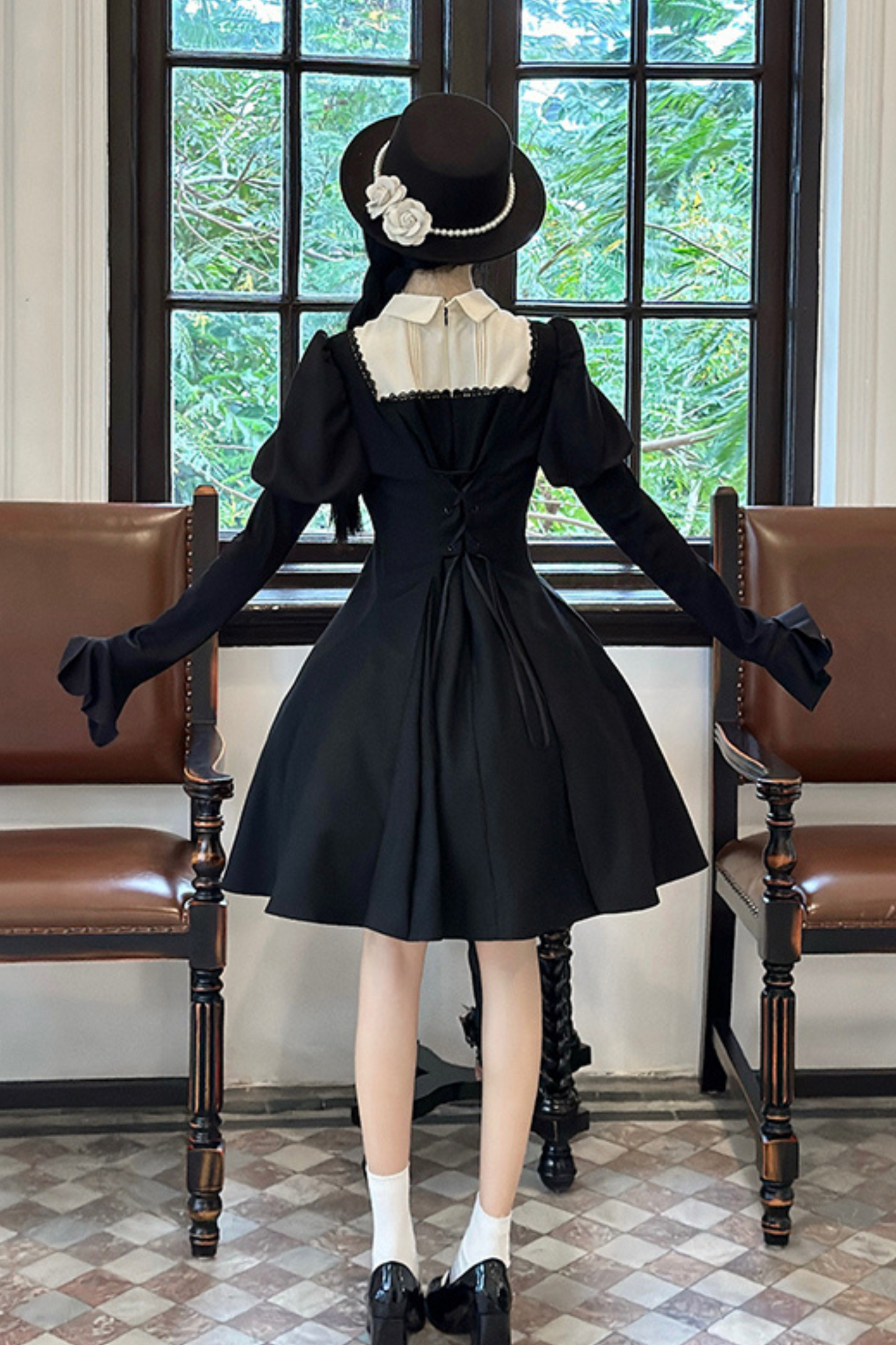 Gothic Lolita Fishbone Waist Slimming Dress + Shirt + Long Skirt
