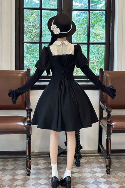 Gothic Lolita Fishbone Waist Slimming Dress + Shirt + Long Skirt