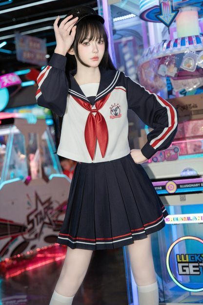Subculture Sailor Top + Pleated Skirt + Hooded Jacket