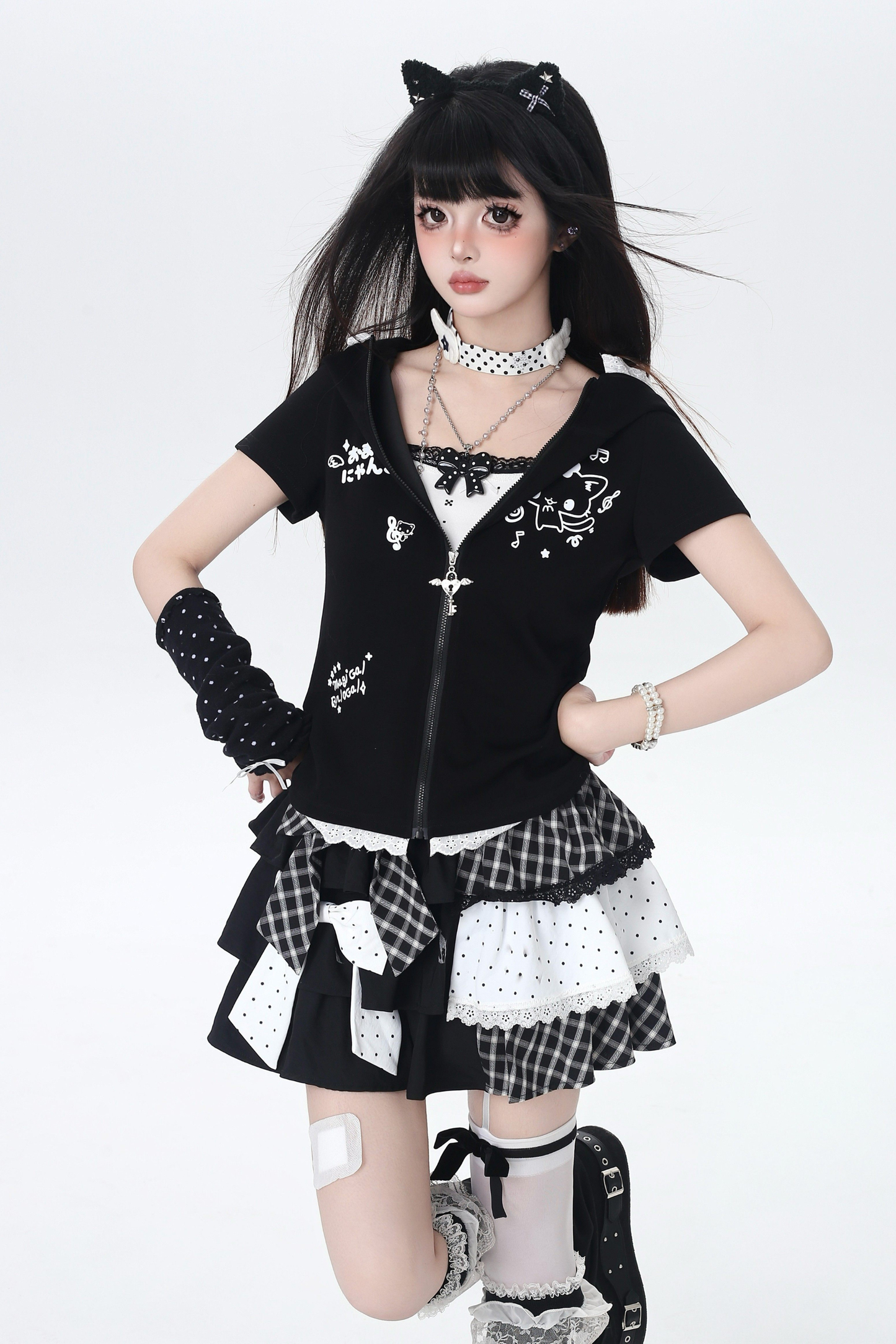 Plaid Dot Tiered Skirt