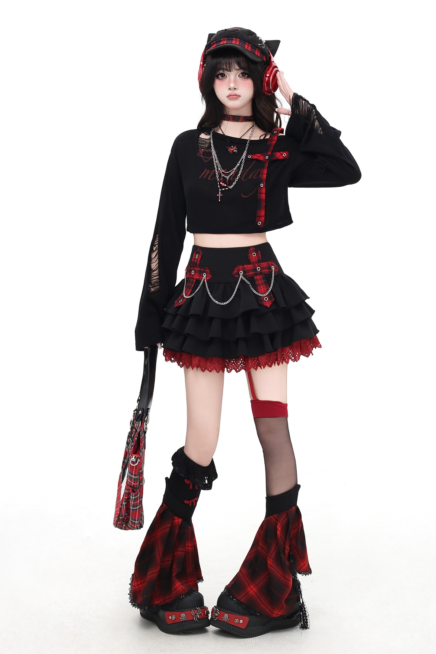 Plaid Chain Tiered Skirt