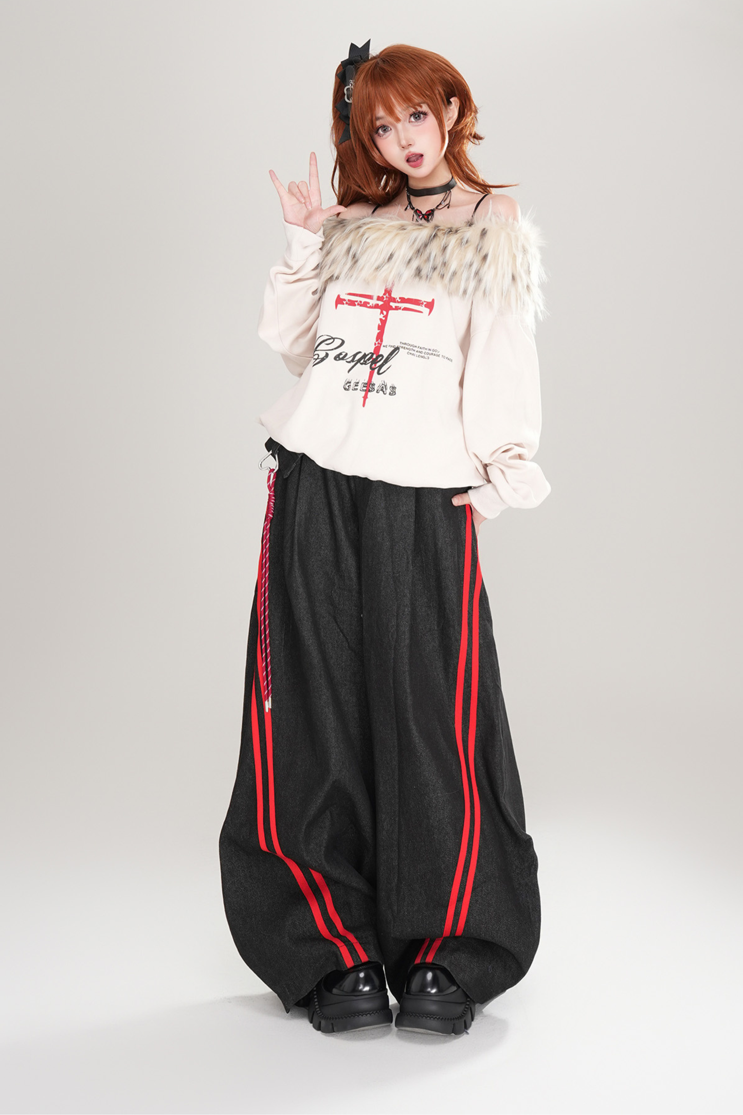 Dark Fur One Shoulder Sweatshirt