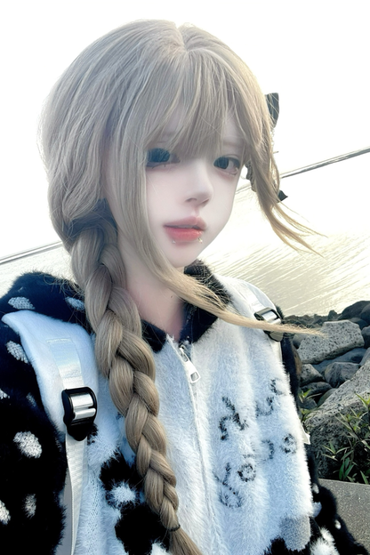 キャットイヤーフードドットデザインニットパーカー