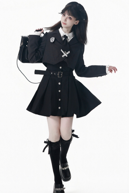 College Jacket + Suskirt + Blouse + Tie