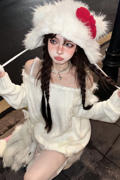 スノーベルベットオフショルダーニット