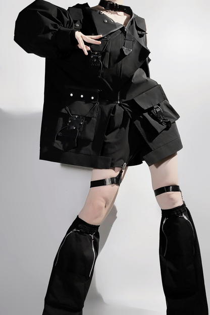 ダークフードジャケット+ショートパンツ+レッグカバー