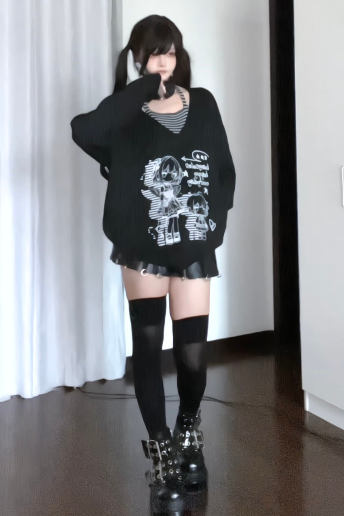 Splicing Dark Loose Tops