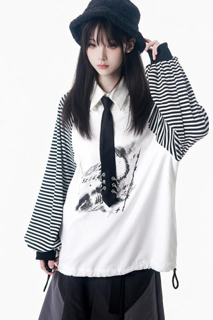 Dark gray color blocking jacket + pants + skirt + top