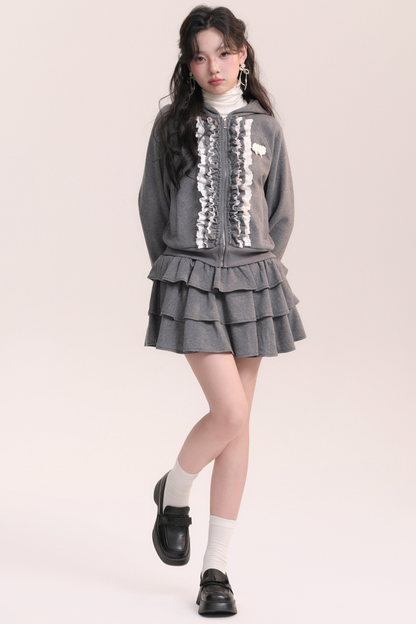 バレエレーススウェットフードジャケット+ケーキスカート