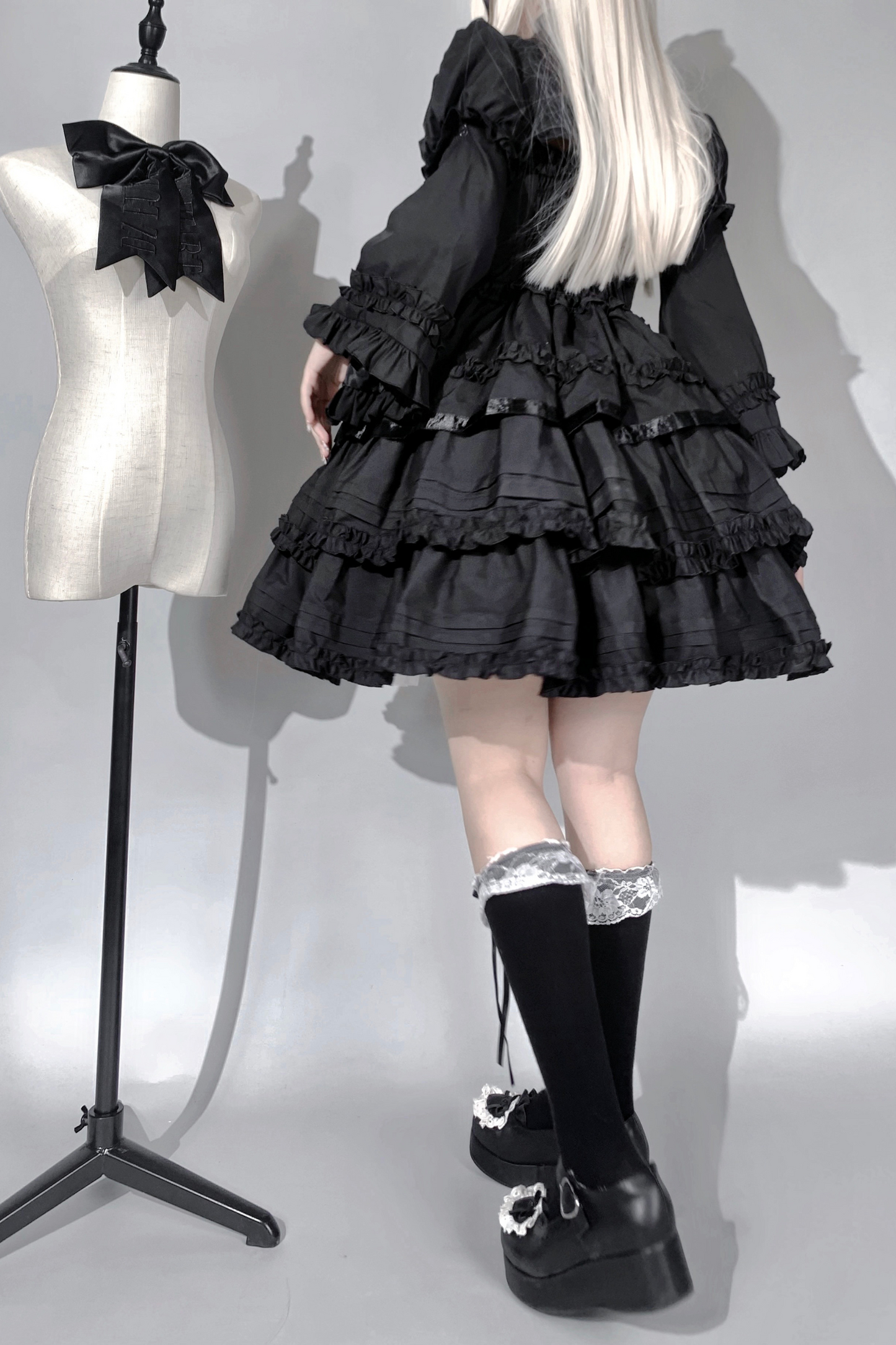 ゴシックレトロヘリンボーンウエストスリミングロリータドレス