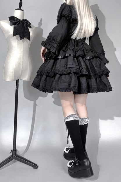 ゴシックレトロヘリンボーンウエストスリミングロリータドレス