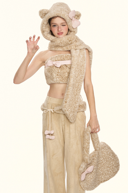 リトルミルクレオパードトップス+パンツ+ハット+ベルト