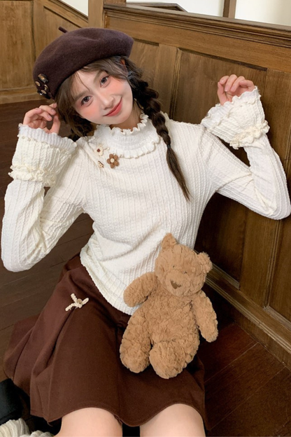 レースフリルハイネックトップス