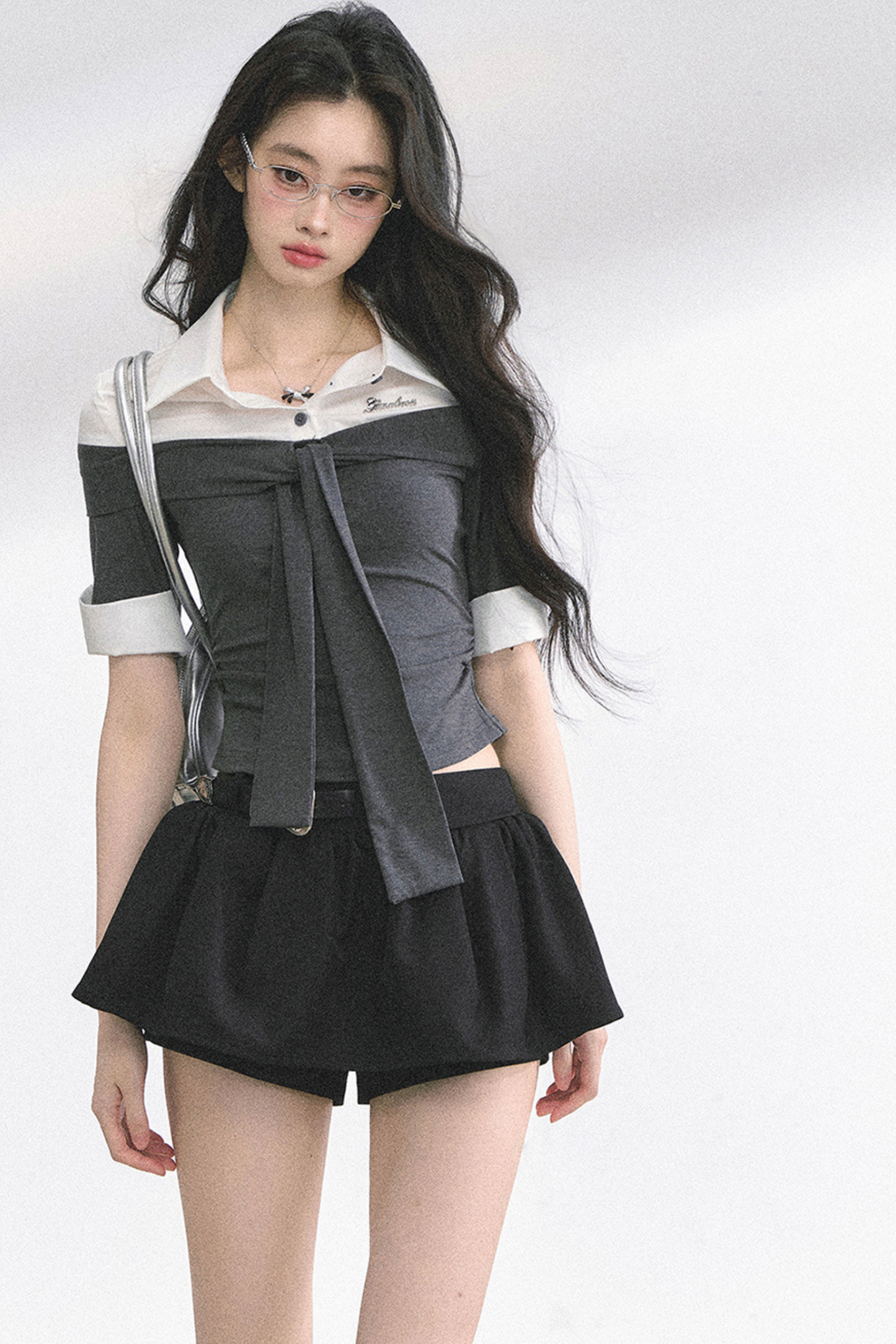 フレンチレディーウエストスリミングショートトップス