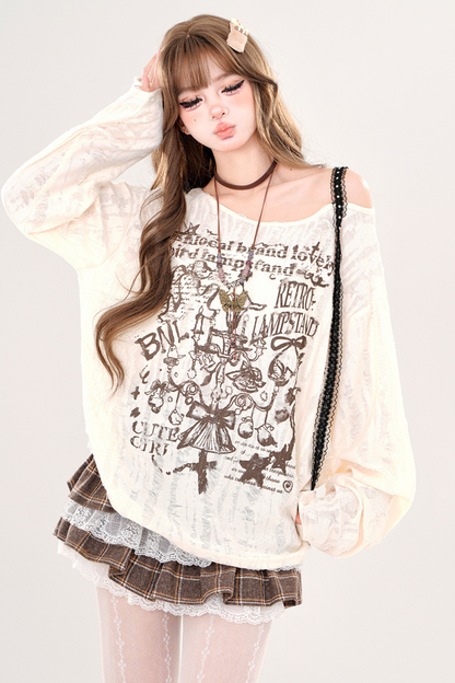 レイジースタイルY2Kオフショルダートップス