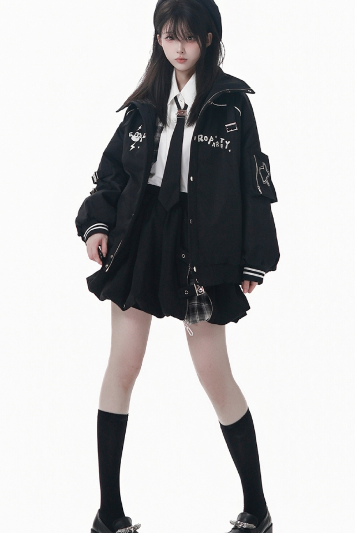 モードダークジャケット+シャツ+ロングスカート+ショートスカート