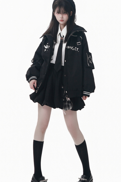モードダークジャケット+シャツ+ロングスカート+ショートスカート