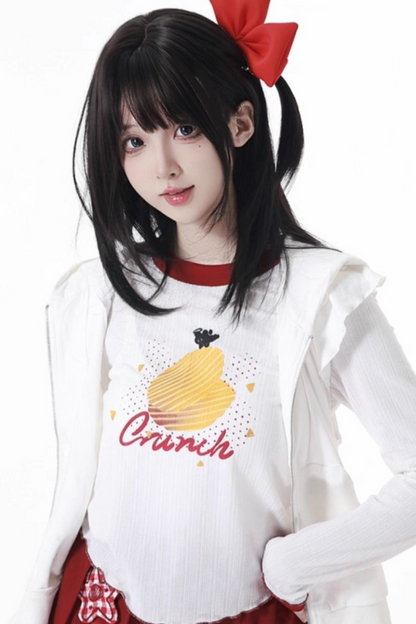 スナックガールフードベスト+トップス+プリーツスカート+レッグウォーマー