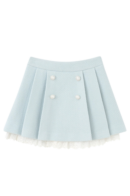 Ice Blue Rose College Style Jacket + Side Pleated Skirt