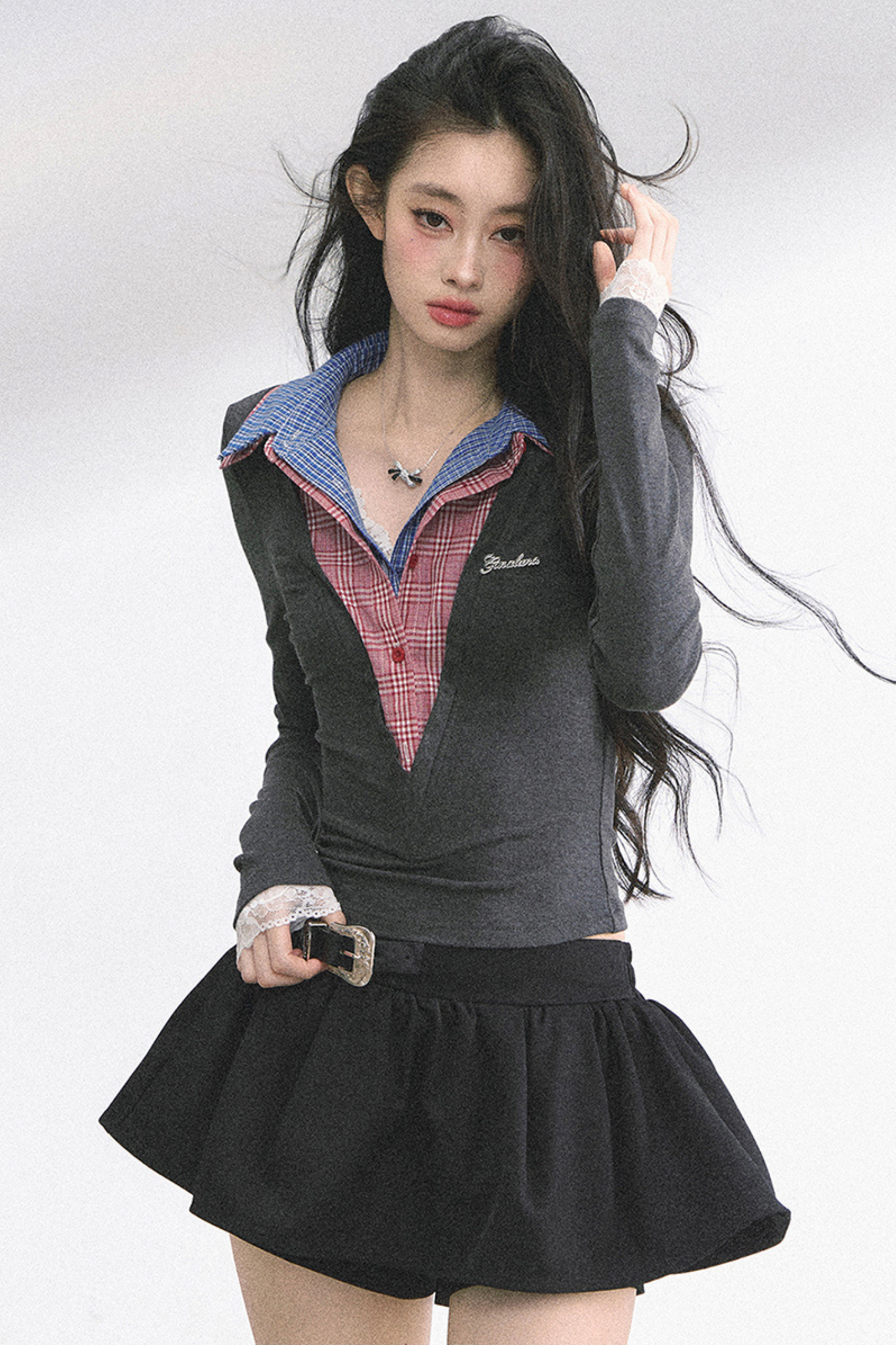 French overcheck slimming design top