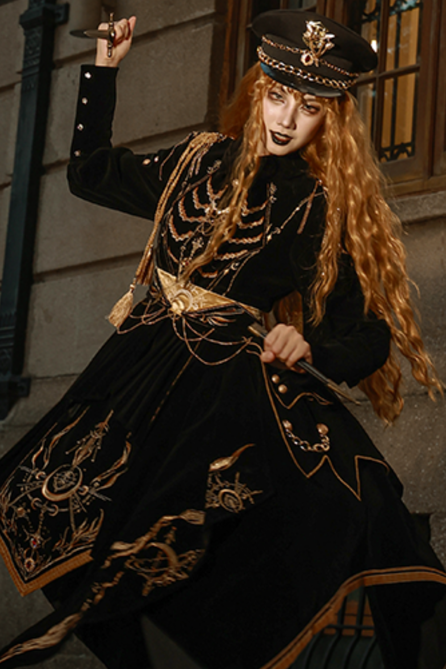 [Deadline for reservations: November 16] Holy army black gold embroidered military cape dress complete set + dress set