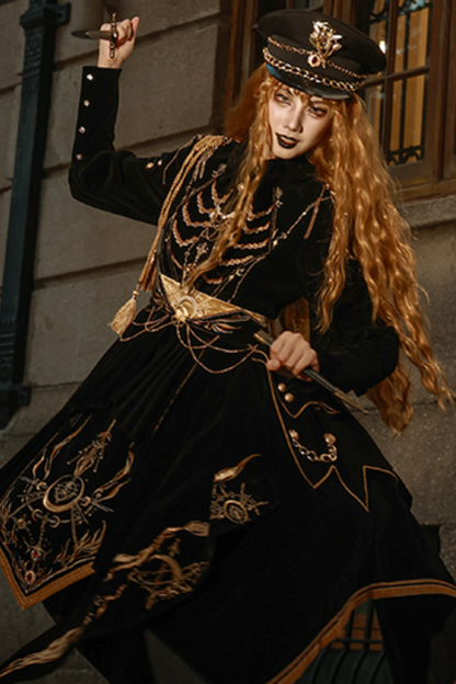 [Deadline for reservations: November 16] Holy army black gold embroidered military cape dress complete set + dress set