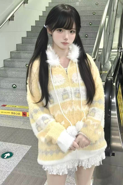 ラビットフードニットカーディガン