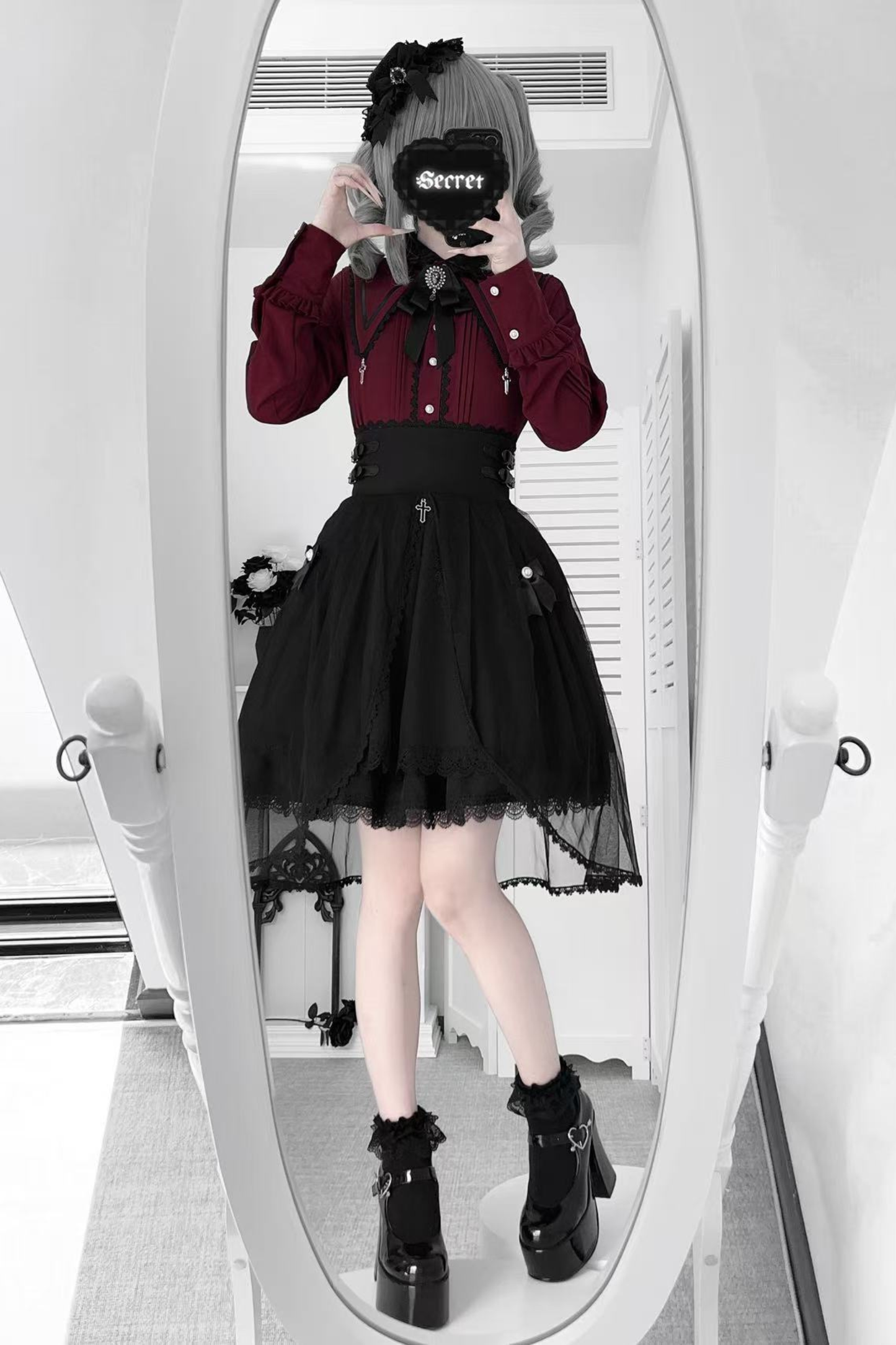 ダークフレンチレースシャツ+スカート