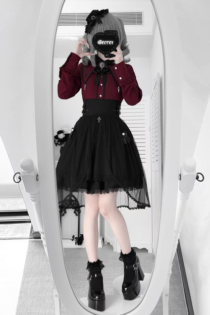 ダークフレンチレースシャツ+スカート