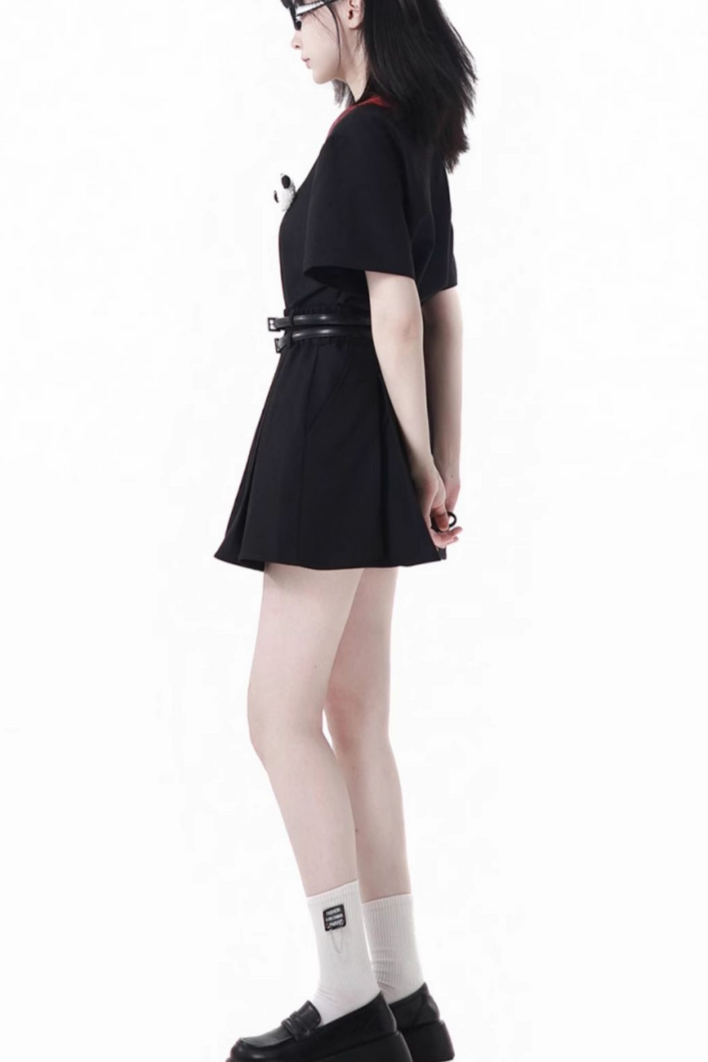 Love Comi Panda Checkered Dress + Pleated Skirt + Cropped Top