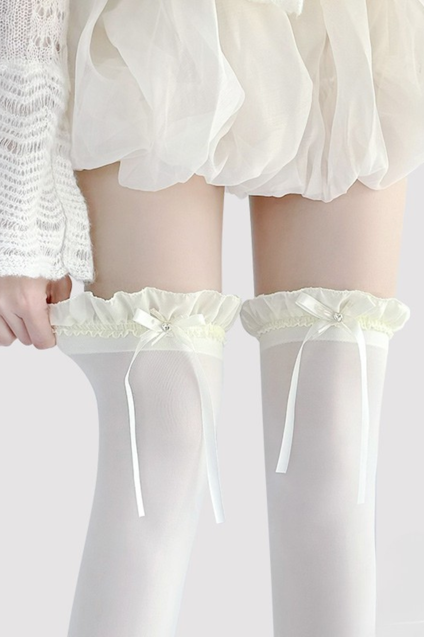 Glitter Diamond Ribbon Knee-High Socks