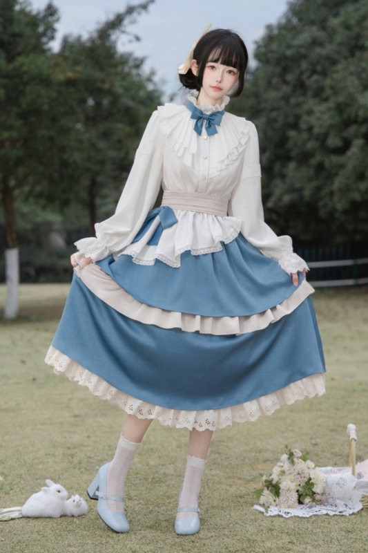 Retro Elegant Shirt + Half Skirt